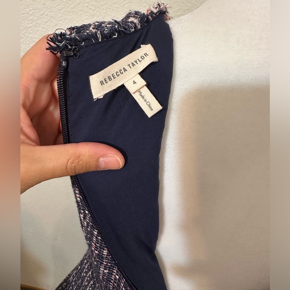 *LIKE NEW* REBECCA TAYLOR Fray-Trimmed Raw Hem Navy Tweed Dress - Picture 7 of 12